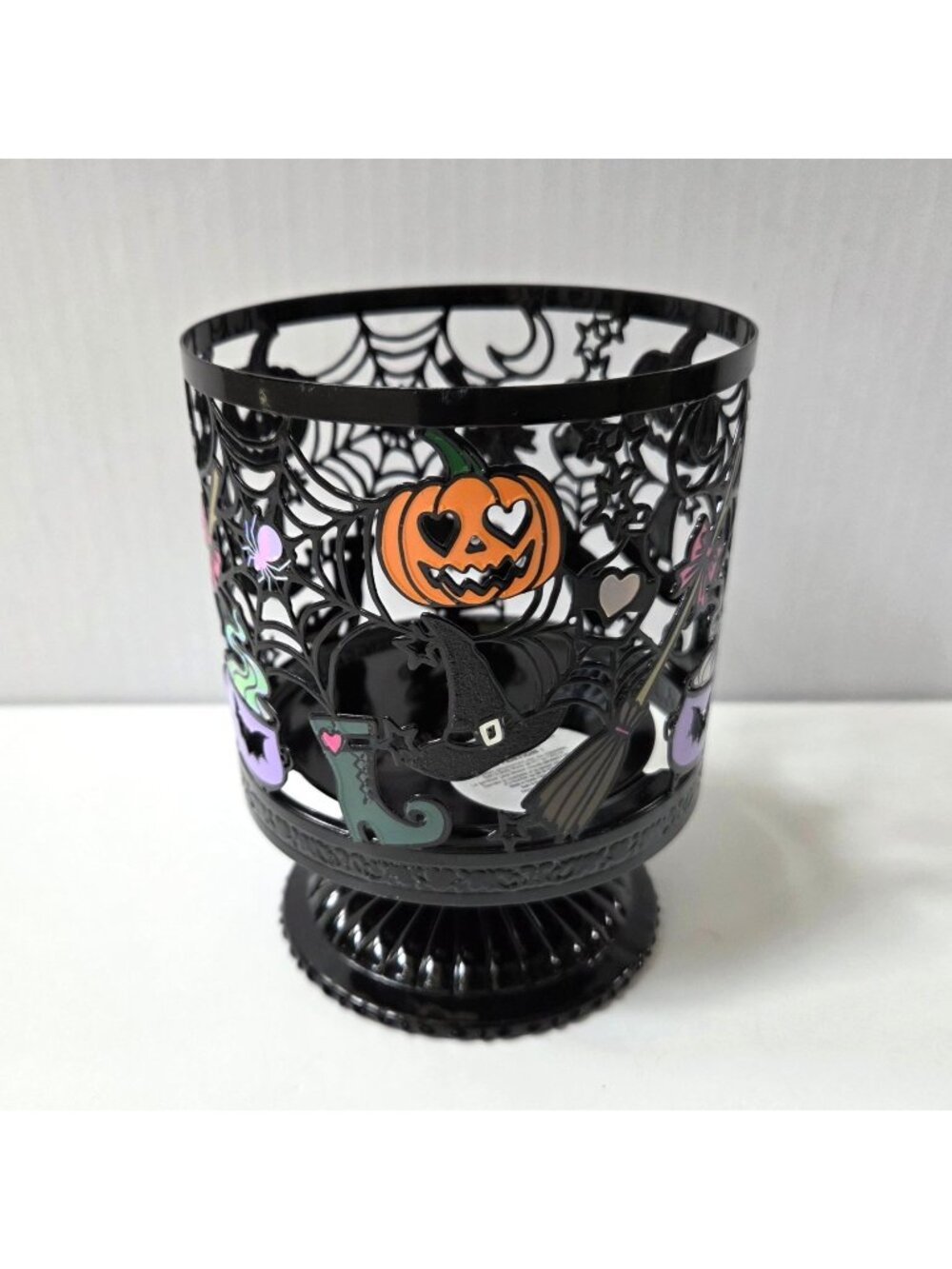 Bath & Body Works Halloween 3 Wick Candle Holder Pedestal Witch Web Bat NEW